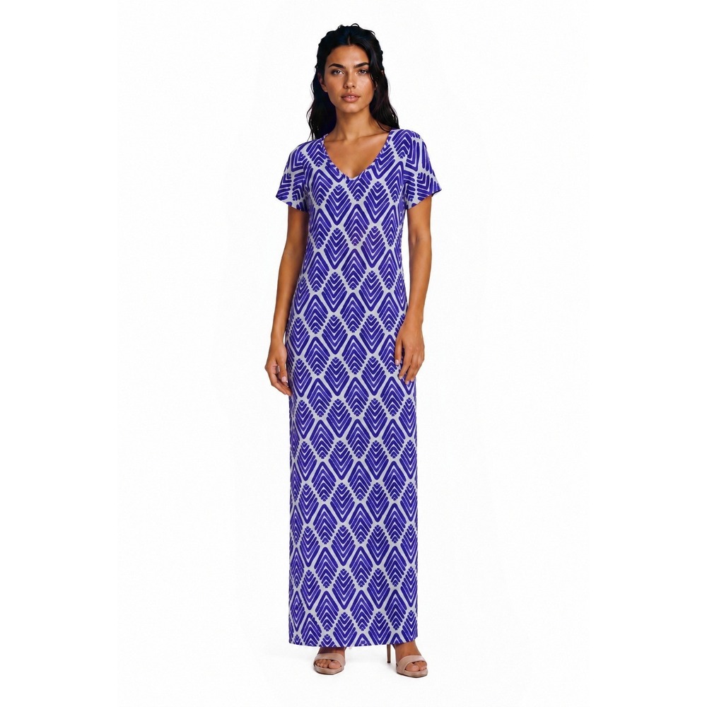 Persifor‎ Winthrop Maxi Dress Women's Size Medium Blue White Geometric Scuba